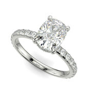 Isabella Cushion Cut Pave Hidden Halo 4 Prong Claw Set Engagement Ring Setting - Nivetta